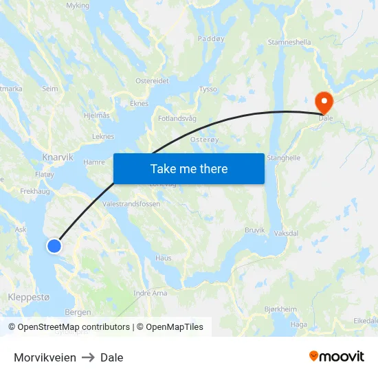 Morvikveien to Dale map