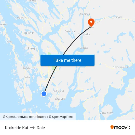 Krokeide Kai to Dale map