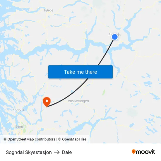 Sogndal Skysstasjon to Dale map