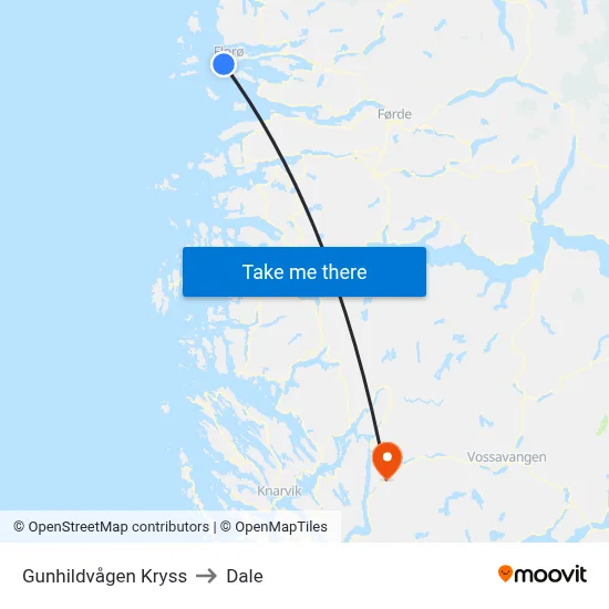Gunhildvågen Kryss to Dale map