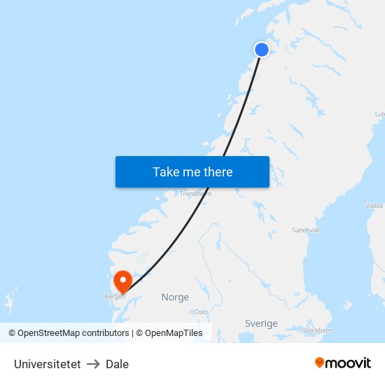 Universitetet to Dale map