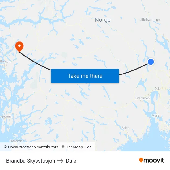 Brandbu Skysstasjon to Dale map