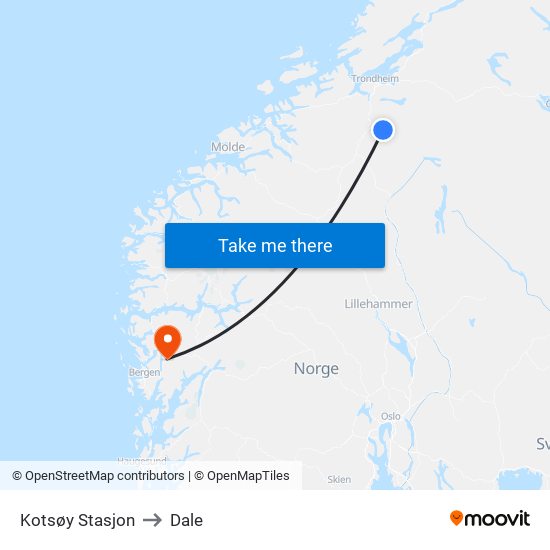 Kotsøy Stasjon to Dale map