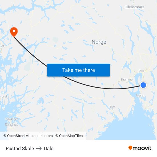 Rustad Skole to Dale map