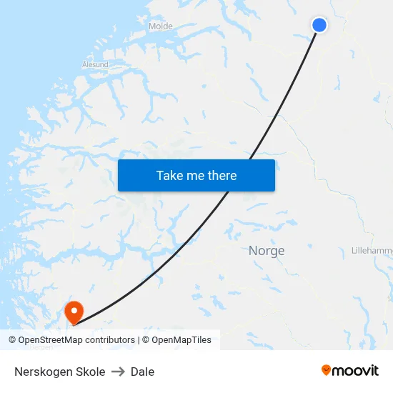 Nerskogen Skole to Dale map