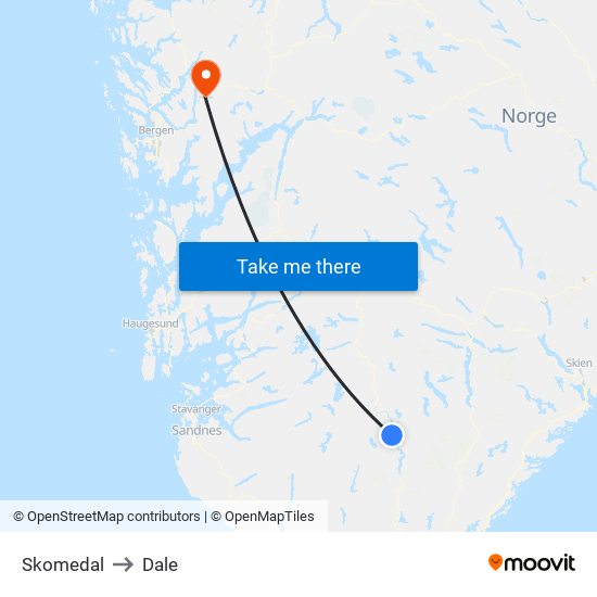 Skomedal to Dale map