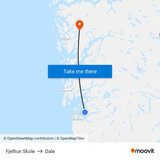 Fjelltun Skole to Dale map