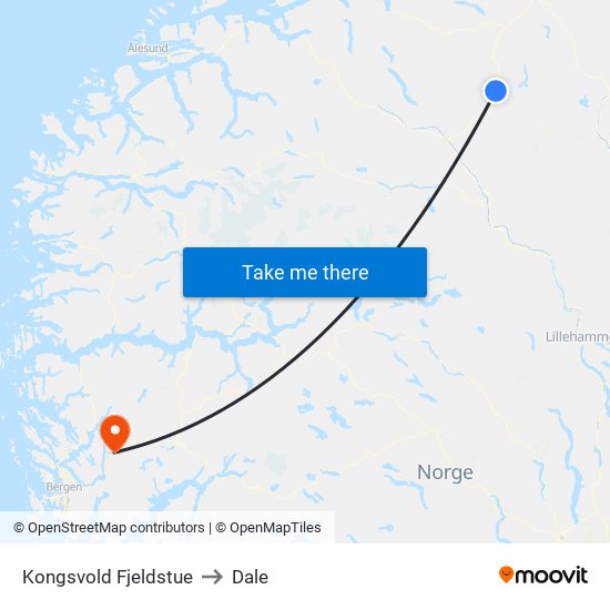 Kongsvold Fjeldstue to Dale map