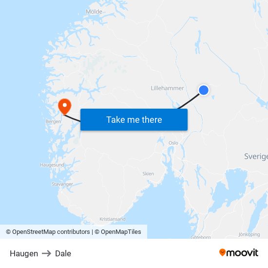 Haugen to Dale map