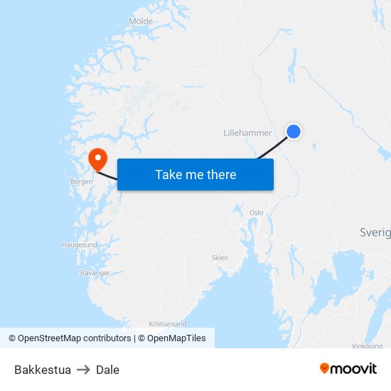 Bakkestua to Dale map