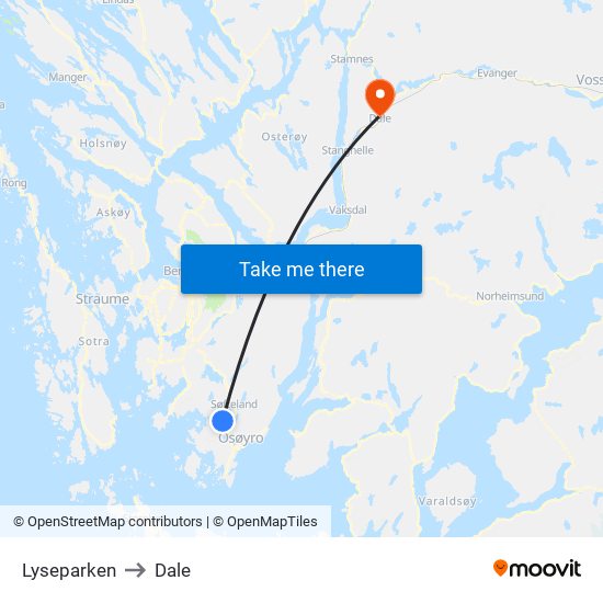 Lyseparken to Dale map