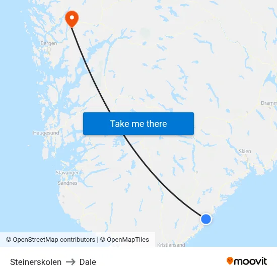 Steinerskolen to Dale map