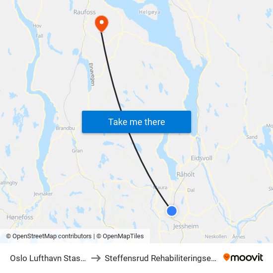 Oslo Lufthavn Stasjon to Steffensrud Rehabiliteringsenter map