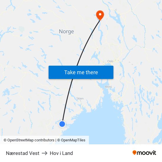 Nærestad Vest to Hov i Land map