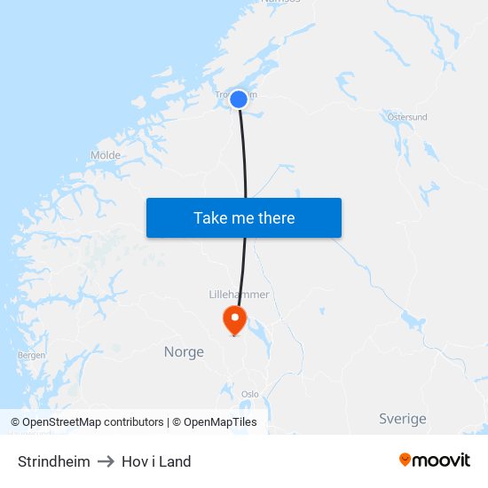 Strindheim to Hov i Land map