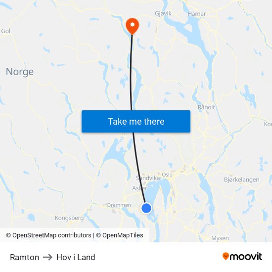 Ramton to Hov i Land map