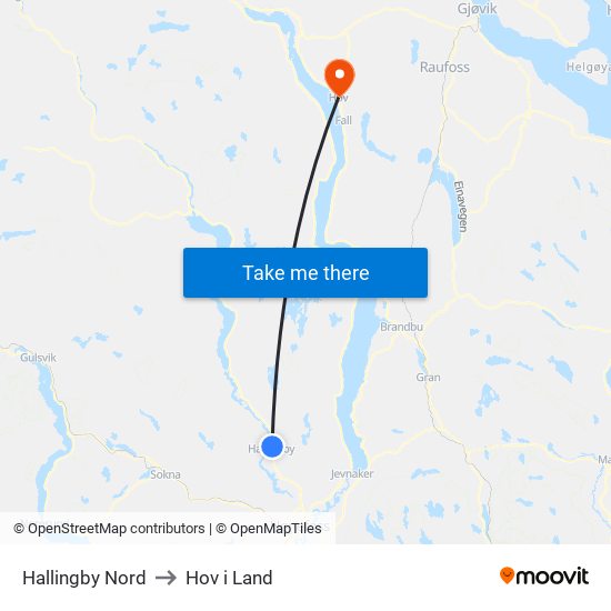 Hallingby Nord to Hov i Land map