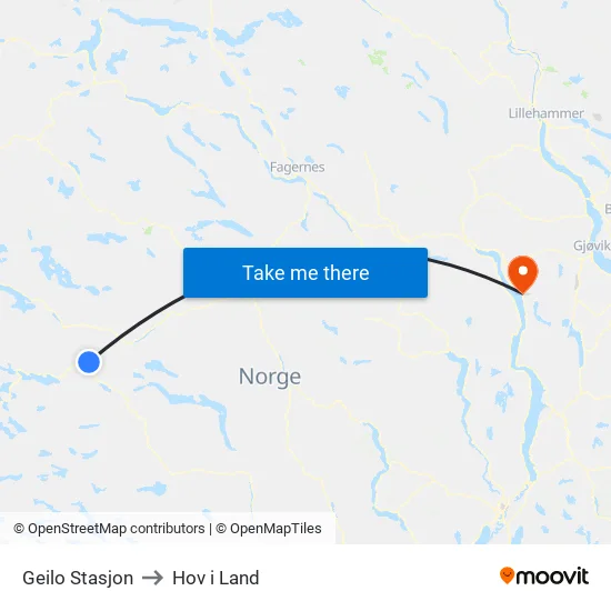Geilo Stasjon to Hov i Land map
