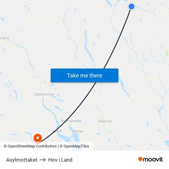 Asylmottaket to Hov i Land map