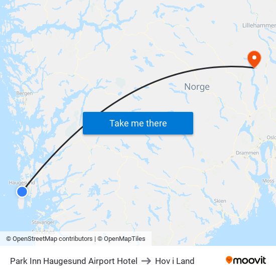 Park Inn Haugesund Airport Hotel to Hov i Land map