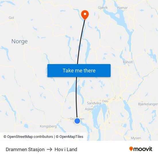 Drammen Stasjon to Hov i Land map