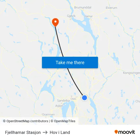 Fjellhamar Stasjon to Hov i Land map