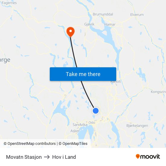 Movatn Stasjon to Hov i Land map