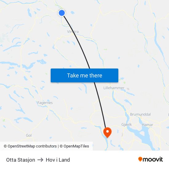 Otta Stasjon to Hov i Land map