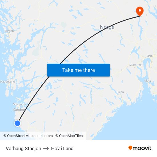 Varhaug Stasjon to Hov i Land map