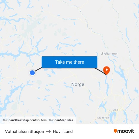 Vatnahalsen Stasjon to Hov i Land map