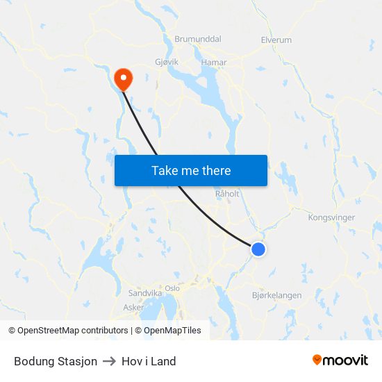 Bodung Stasjon to Hov i Land map