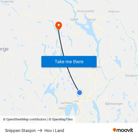 Snippen Stasjon to Hov i Land map