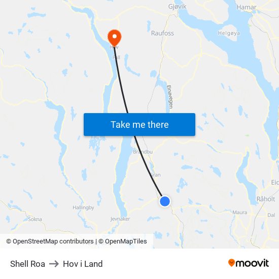 Shell Roa to Hov i Land map