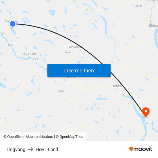 Tingvang to Hov i Land map