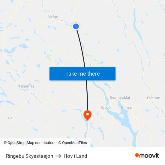 Ringebu Skysstasjon to Hov i Land map