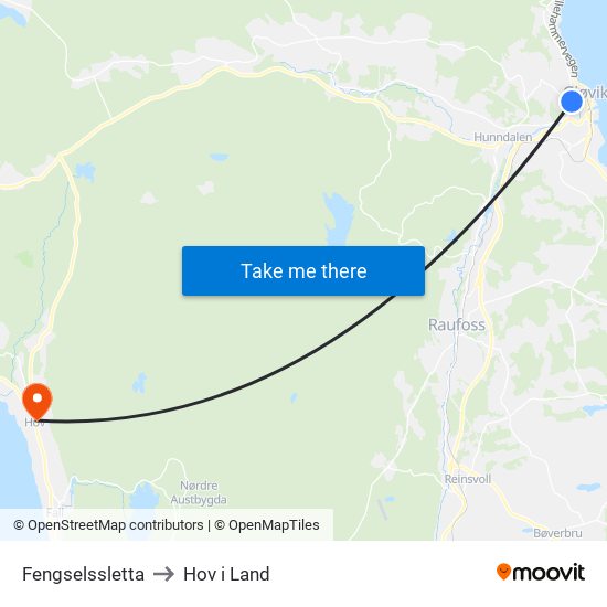 Fengselssletta to Hov i Land map