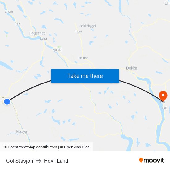 Gol Stasjon to Hov i Land map