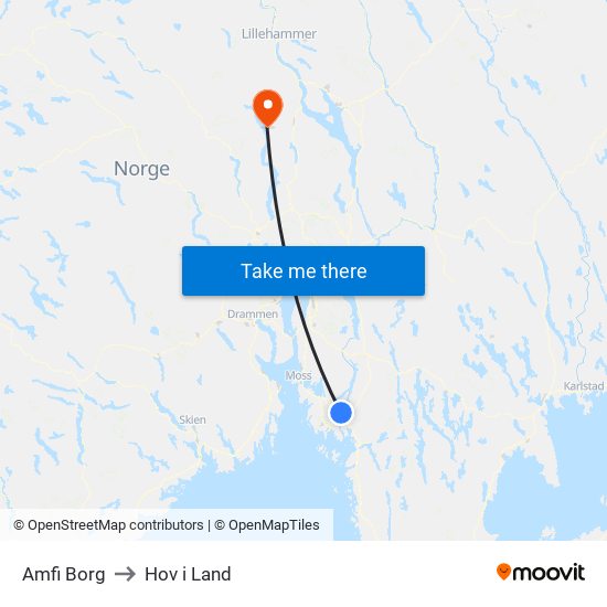 Amfi Borg to Hov i Land map