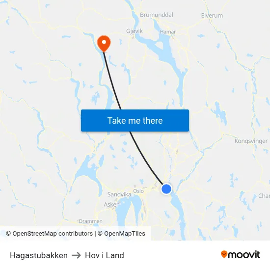 Hagastubakken to Hov i Land map