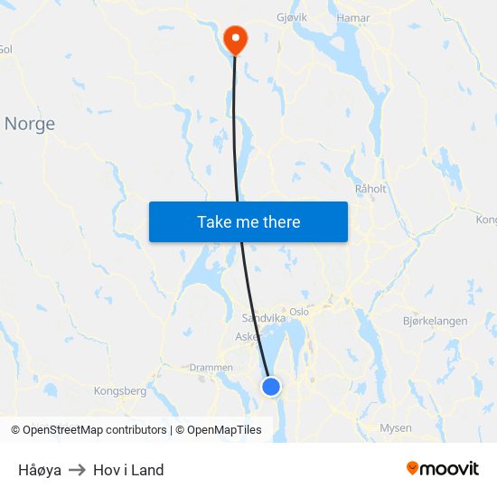 Håøya to Hov i Land map
