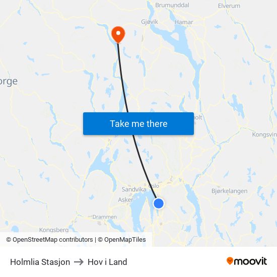 Holmlia Stasjon to Hov i Land map