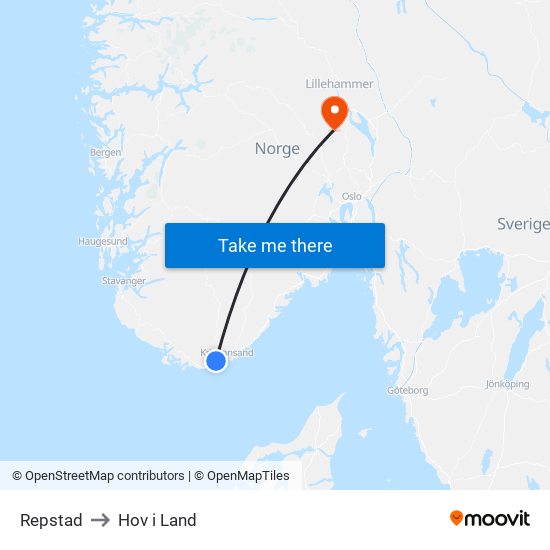 Repstad to Hov i Land map