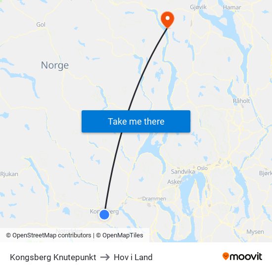 Kongsberg Knutepunkt to Hov i Land map