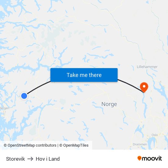 Storevik to Hov i Land map