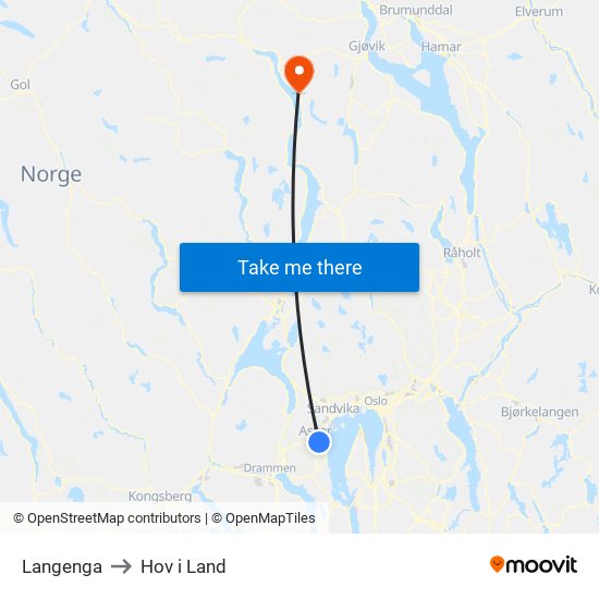 Langenga to Hov i Land map