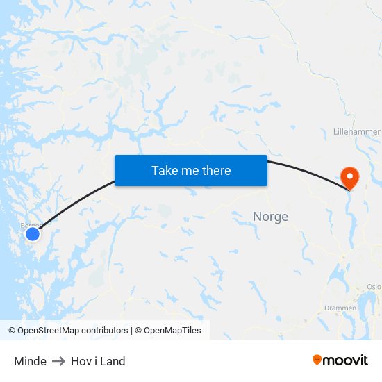 Minde to Hov i Land map