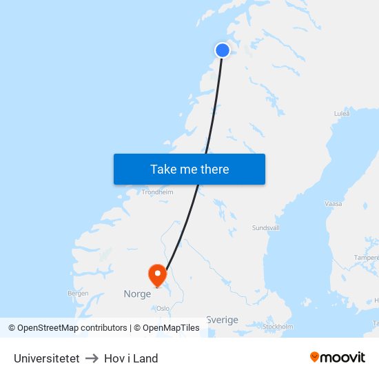 Universitetet to Hov i Land map