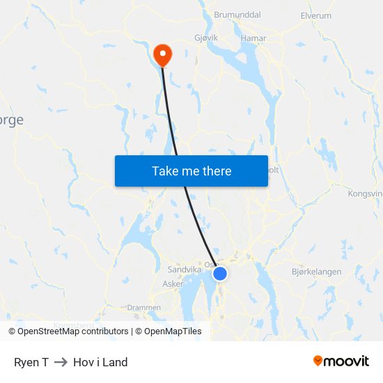 Ryen T to Hov i Land map