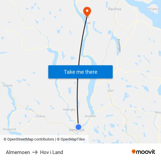 Almemoen to Hov i Land map