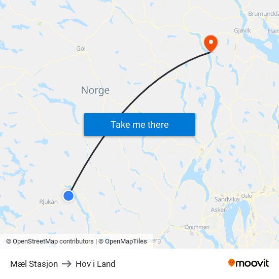 Mæl Stasjon to Hov i Land map